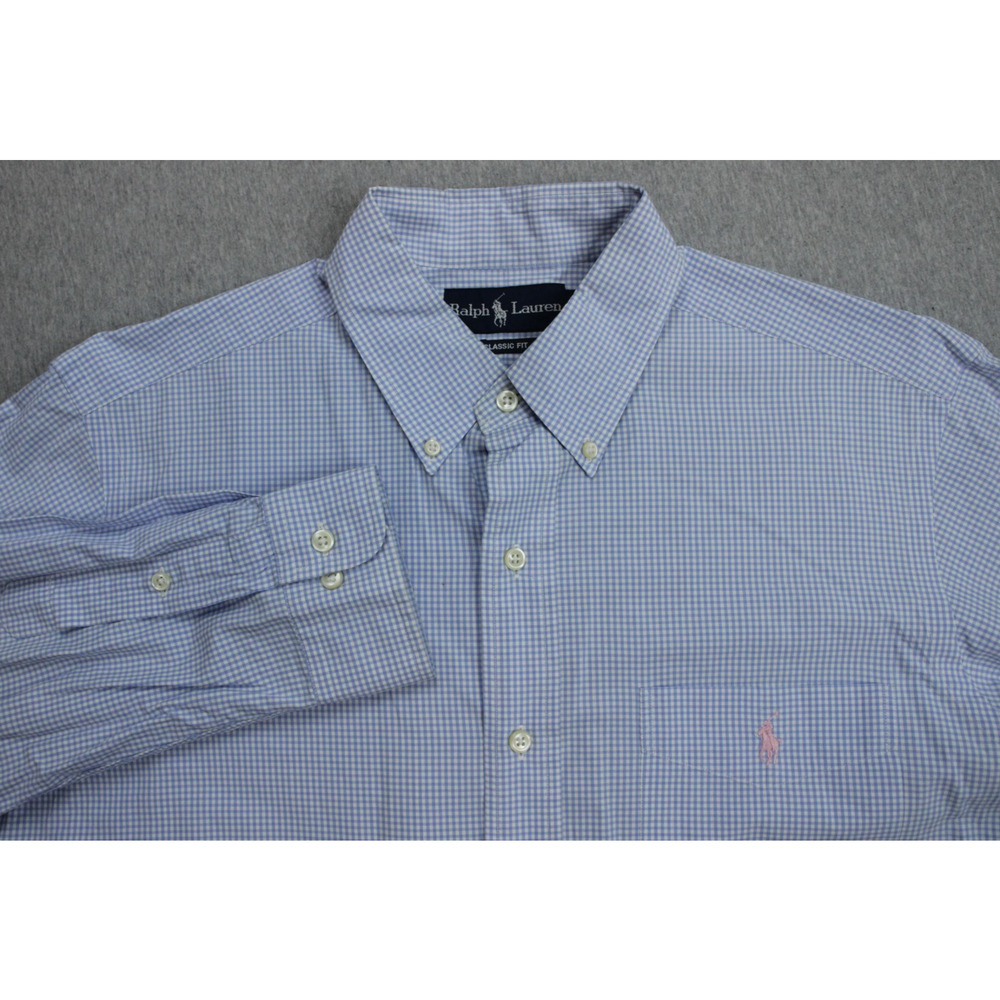 Ralph Lauren Shirt Mens 16/Large 100% Cotton Micro Check Classic Fit Button-Down